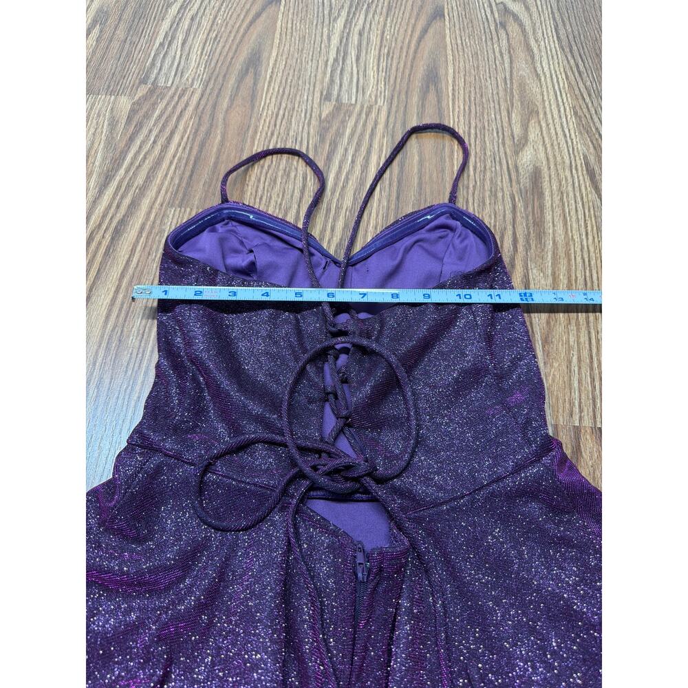 Purple Glitter Lace Up Skater Mini Dress SZ 7 HOCO Homecoming Semi Formal Glam - Picture 7 of 8